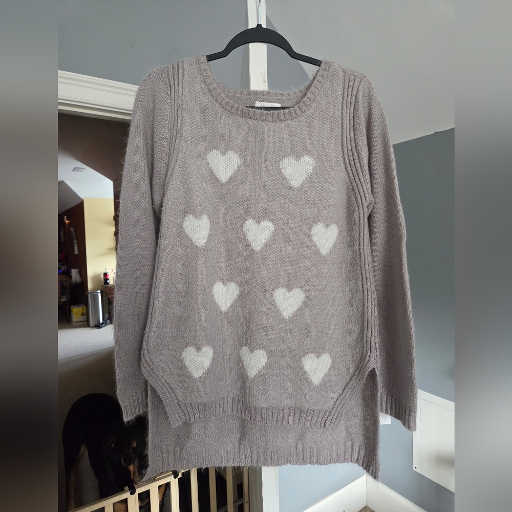 LC Lauren Conrad Gray Heart Pattern Sweater